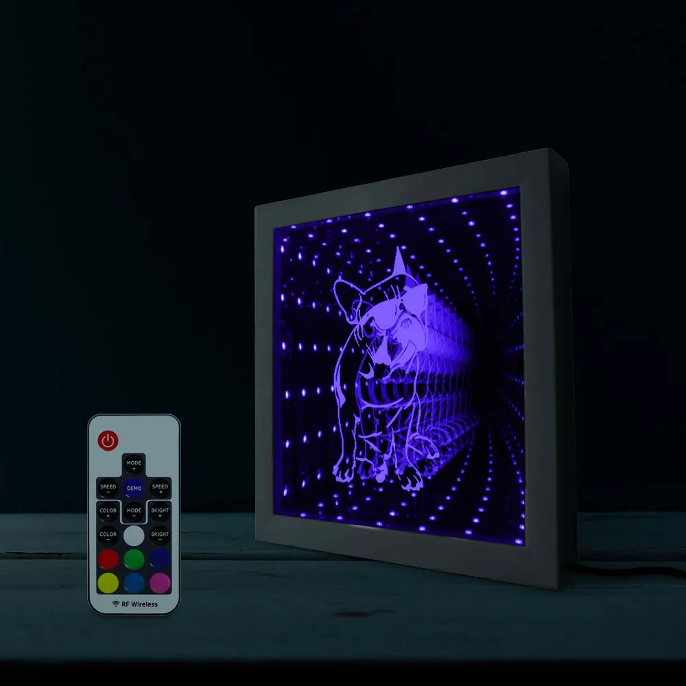 3D Французский бульдог светодиодный бесконечный зеркальный ночник для питомца