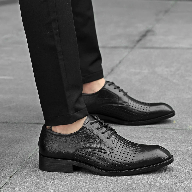 Hollow mens formal shoes genuine leather oxford for men 2019 dress wedding laces brogues C4 | Обувь