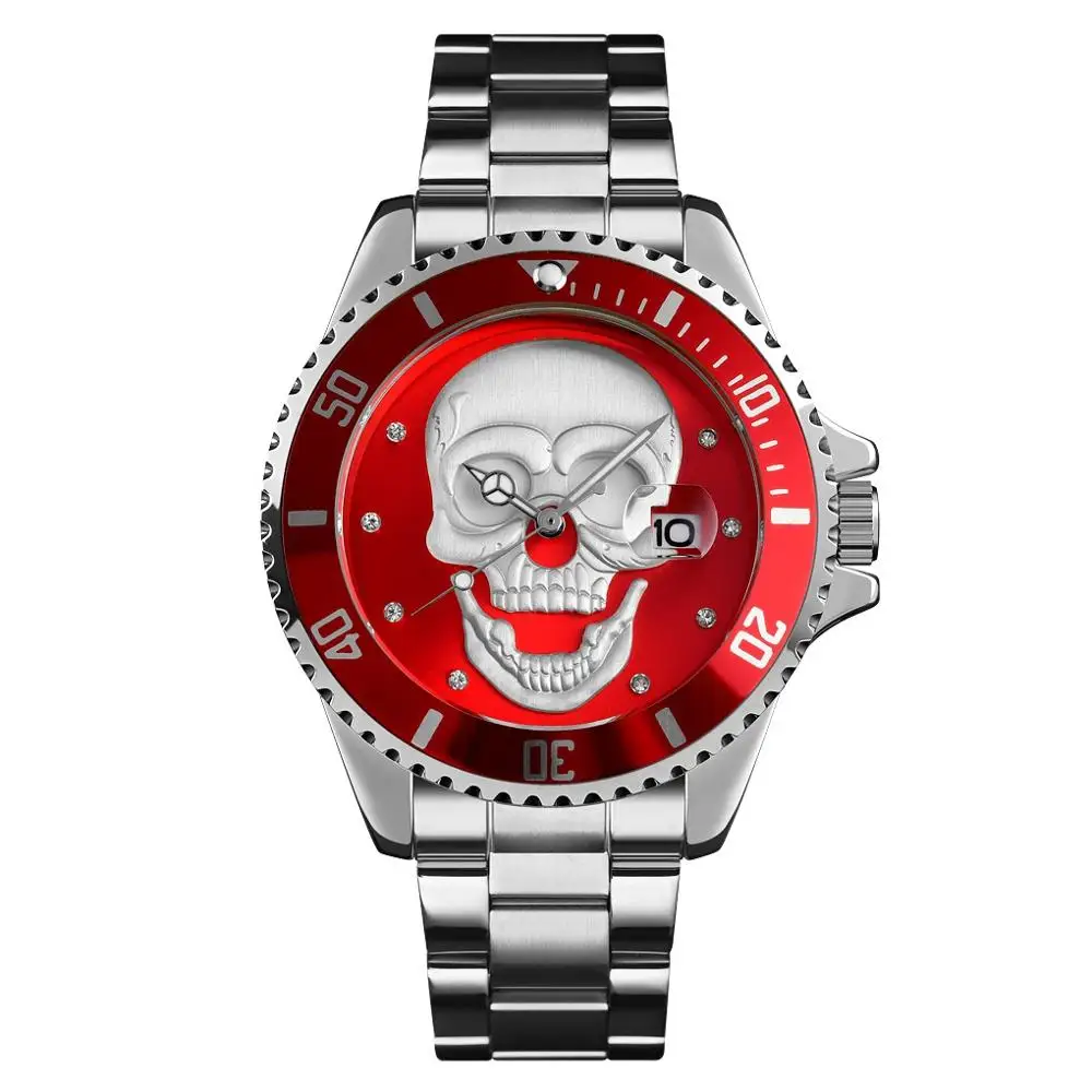 Silver red Кварцевые мужские часы SKMEI Брендовые мужские наручные часы Роскошные из нержавеющей стали с календарем дисплей мужские s браслет 30 м водонепроницаемые часы Foe мужские - Цвет: Silver red