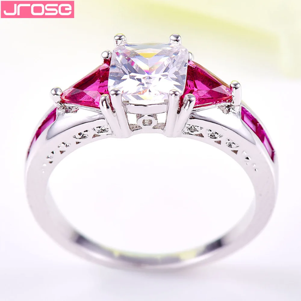 JROSE женское модное кольцо принцессы с белым и красным фианитом свадебное белое