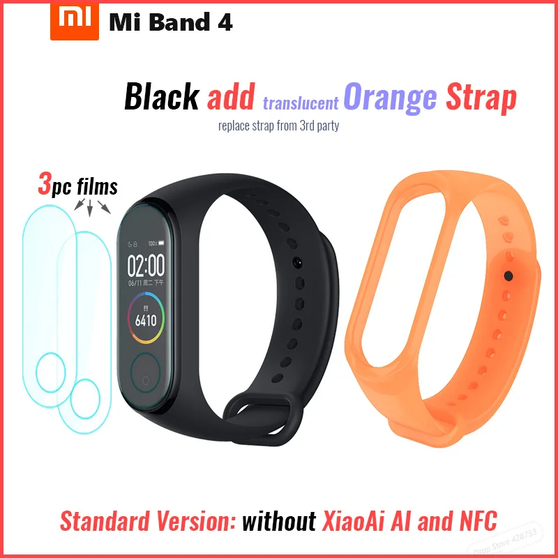 add film T orange st Xiaomi Mi Band 4 Smart Band 4 Браслет фитнес-браслет Музыкальный контроль браслет Bluetooth 5 AMOLED цветной сенсорный экран - Цвет: add film T orange st