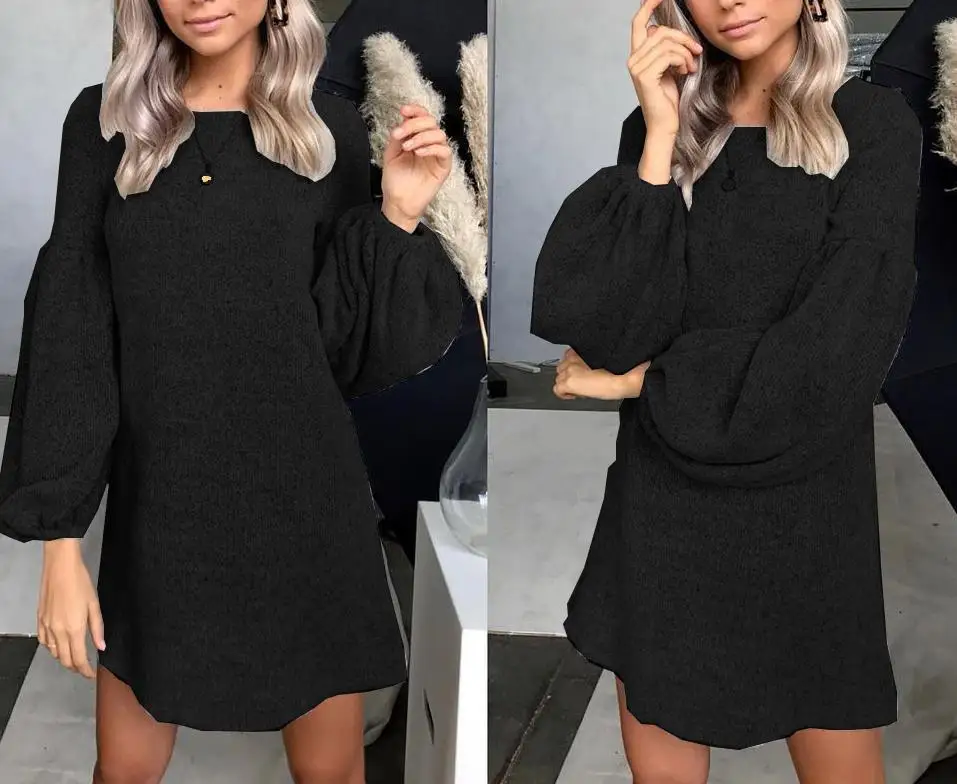 2018 осень и зима женские Модные одноцветное Цвет трикотажные Платья-свитеры шею