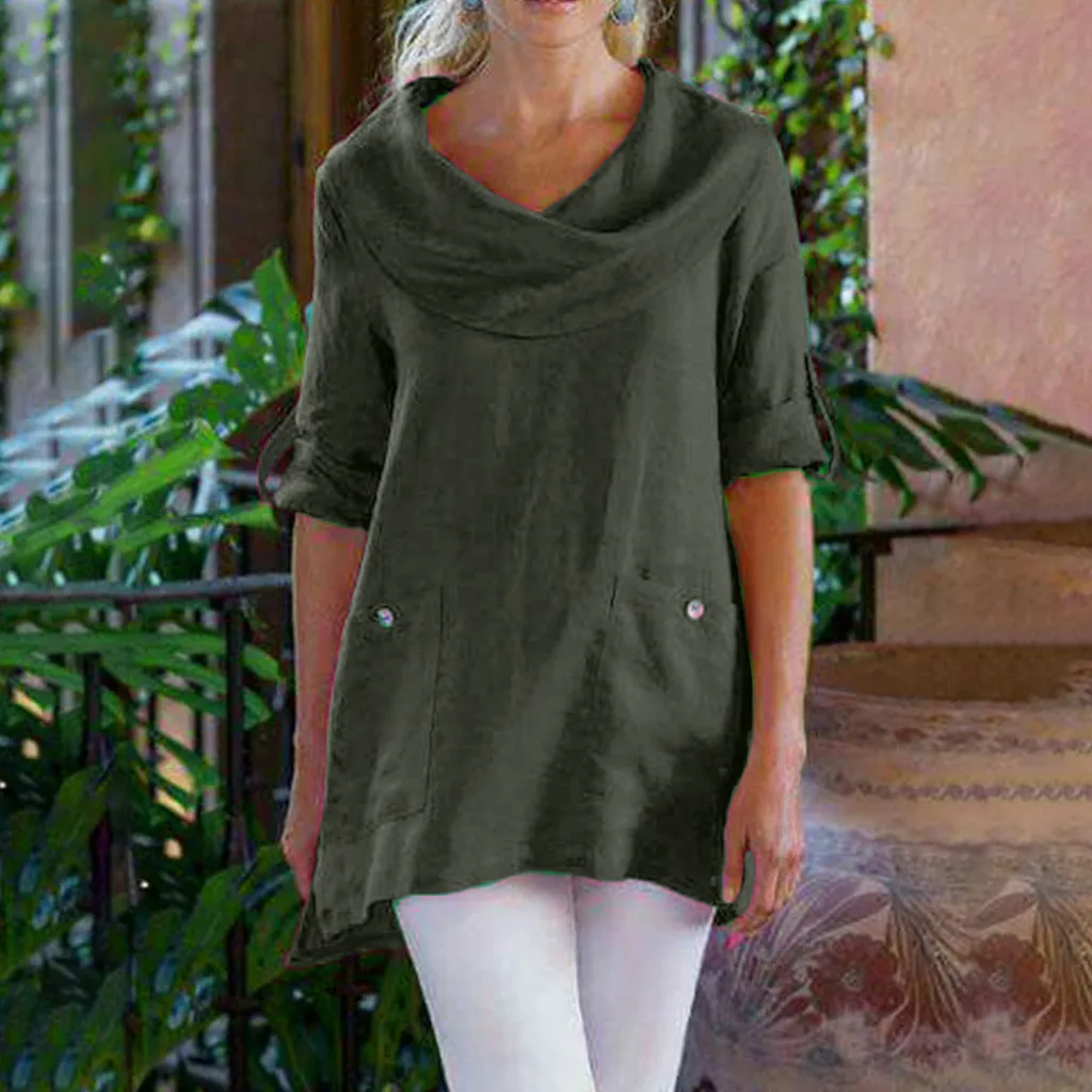 Большие размеры летняя Модная хлопковая льняная блузка Повседневная Женская