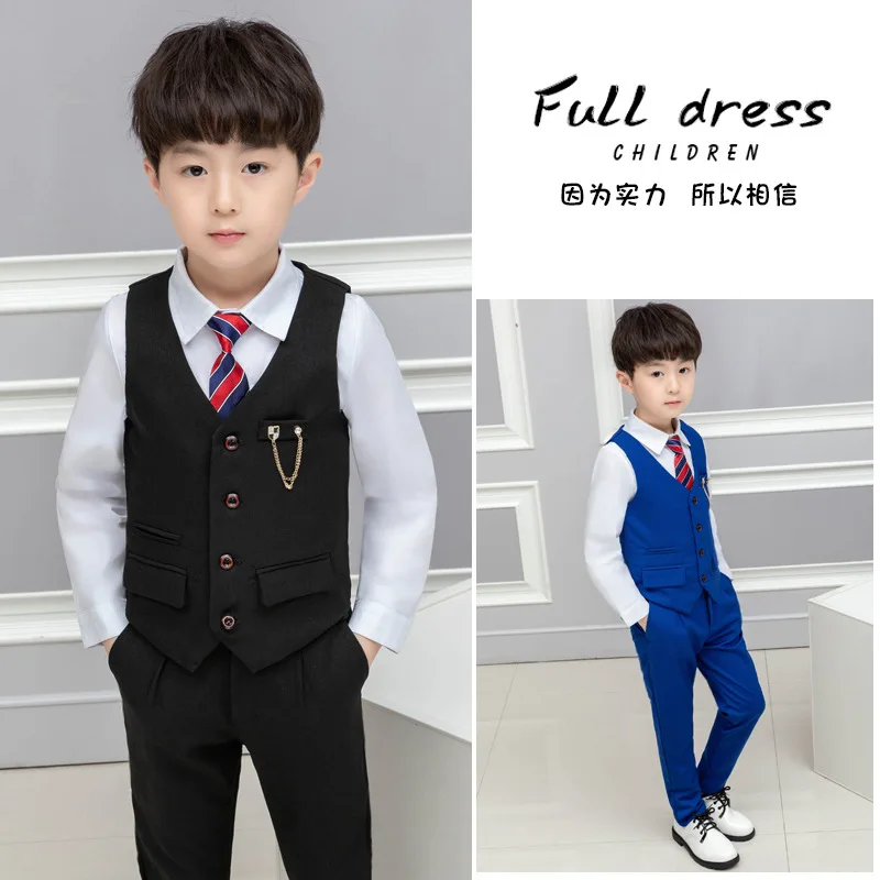 2-13Y Fashion Kids Boy Waistcoat Suit Set Vest Pants Formal Gentleman Wedding Birthday Clothes School Tuxedo Costume | Детская одежда и