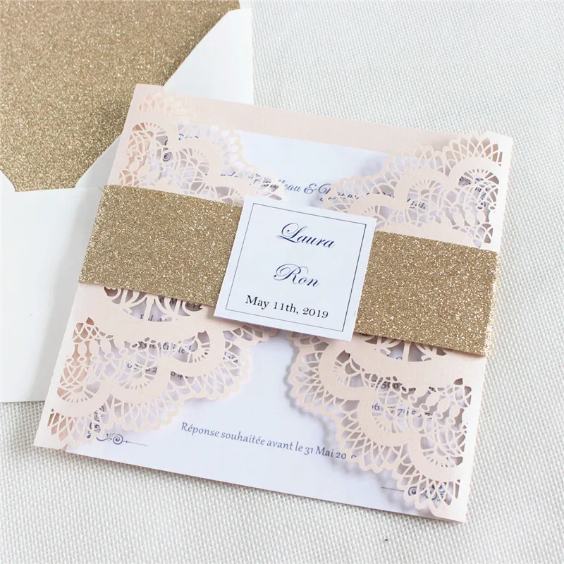 Свадебные приглашения современные птицы рай с блестящей розовой золотой браслет