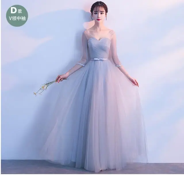 d Элегантное темно-серое кружевное платье подружки невесты длинное для женщин Формальное свадебное платье для выпускного бала Светоотражающие платья robe de soiree - Цвет: d