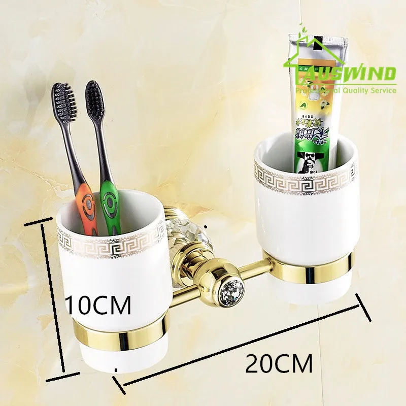 Золото Твердой Латуни Кристалл Европейский Кубок Зубная Щетка Держатель