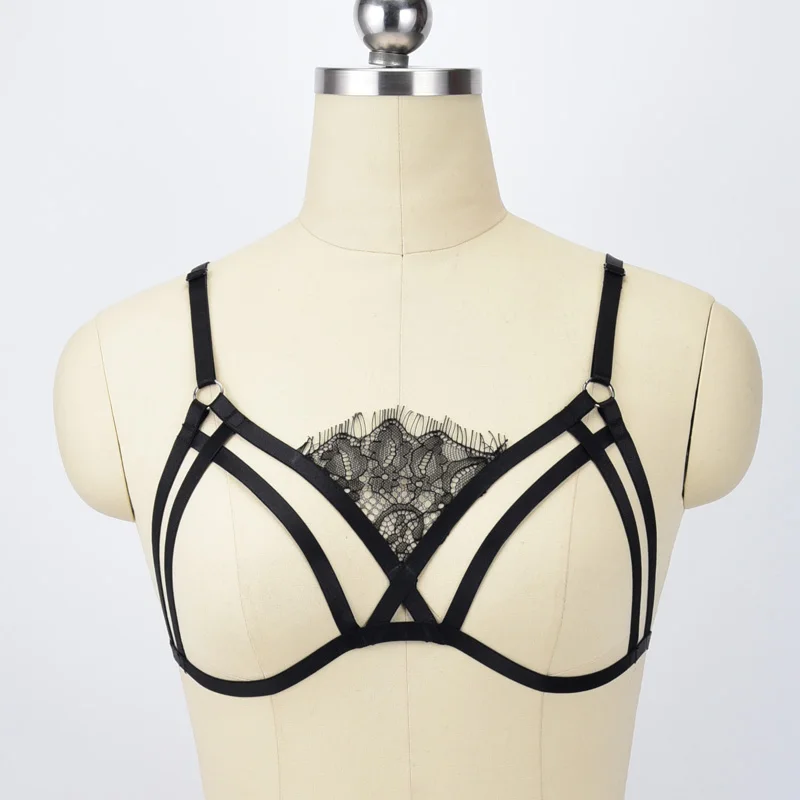 

Bondage Harness Wedding Lace Cage Bra Sexy Lingerie Women Open Chest Bralette Body Harness Bra Fetish Rave Goth Crop Top Cospla