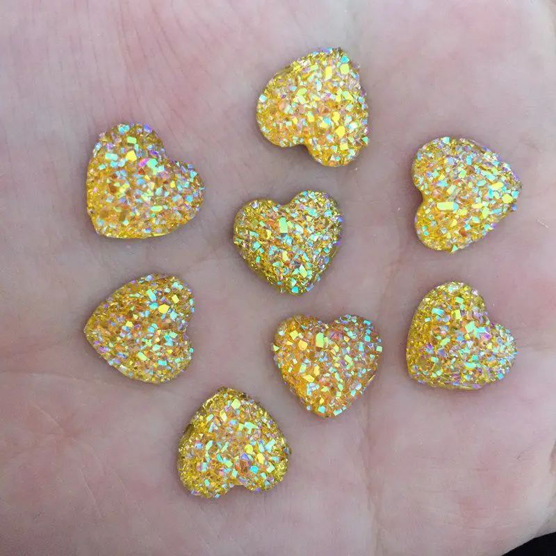 Yellow Горячая 80 шт 12 мм AB смолы Bling сладкое сердце flatback Скрапбукинг для телефона/свадьбы D50 - Цвет: Yellow