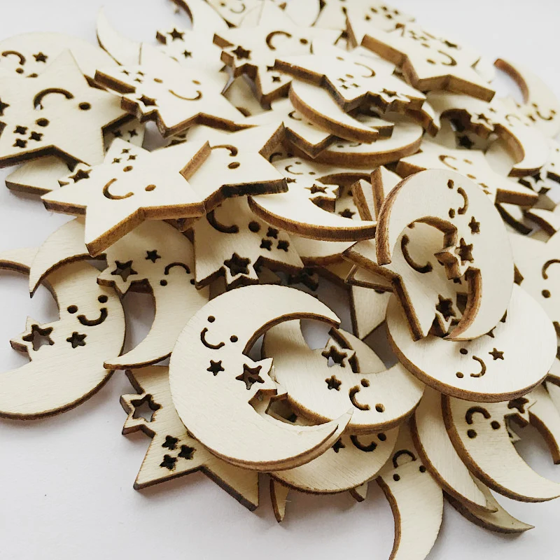 50 шт./компл. натуральная Деревянная звезда/луна ломтики ручная работа сделай сам