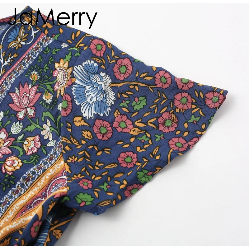 JaMerry Boho винтажное длинное платье макси с цветочным принтом, рукав с рюшами, сексуальные платья, богемное платье для отдыха на пляже, платье vestidos