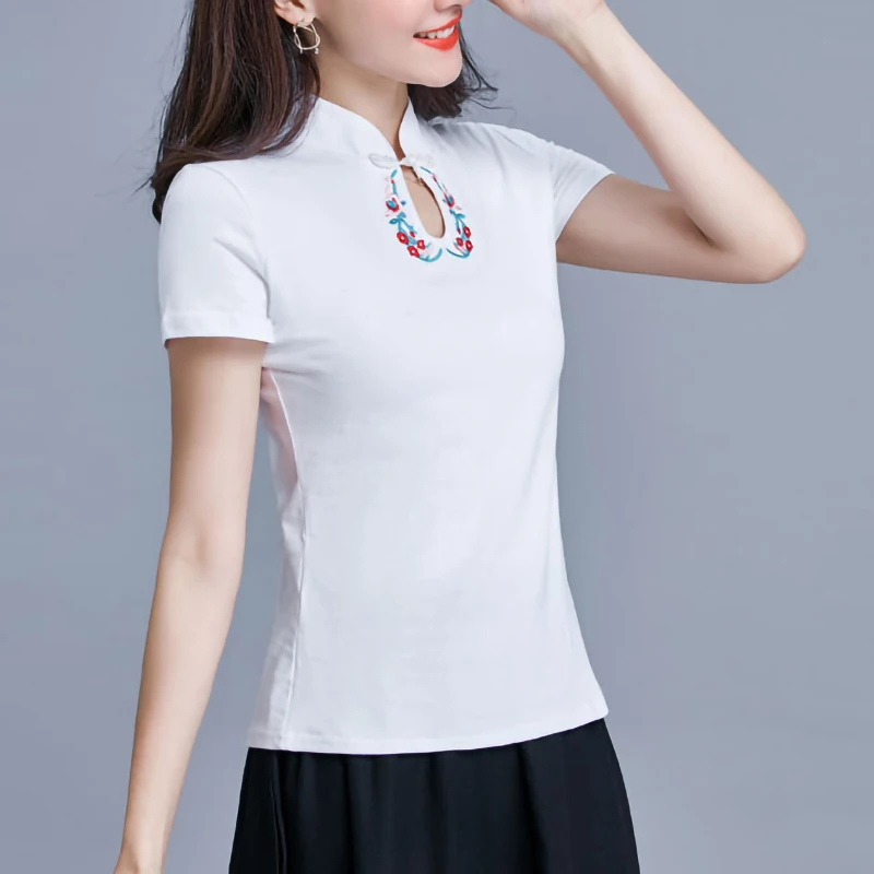 Летние топы простая Этническая футболка с вышивкой винтажные футболки