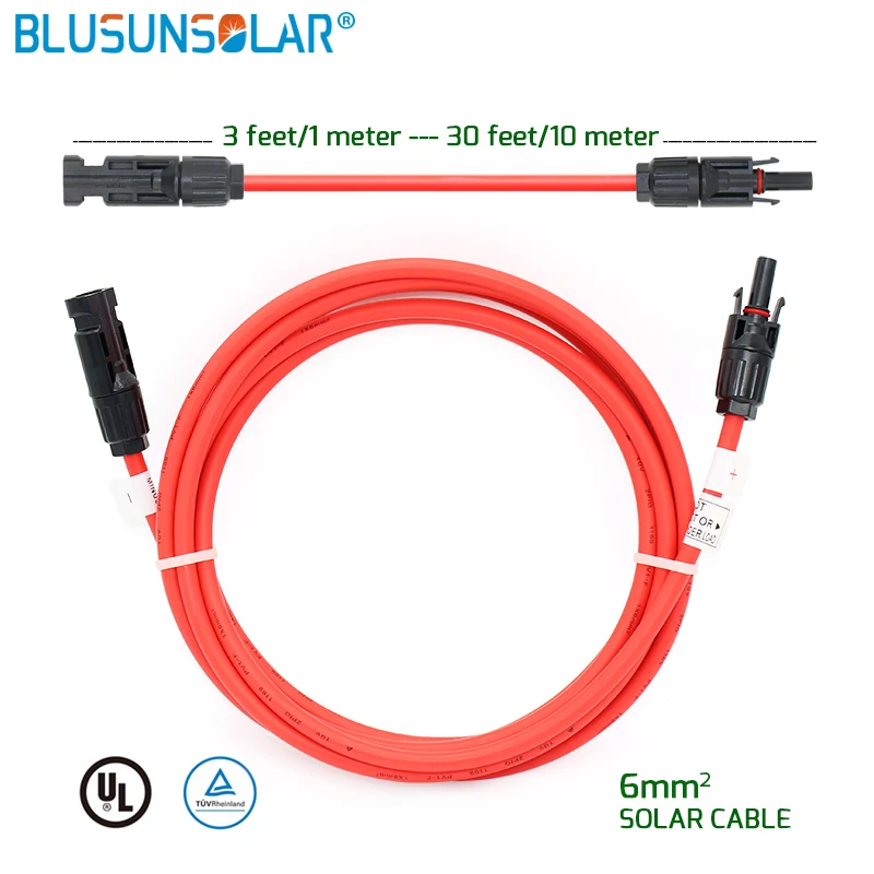 50 шт. PV солнечный разъем с 10 футов 3 метра 6mm2 (10AWG) удлинитель для панели солнечных