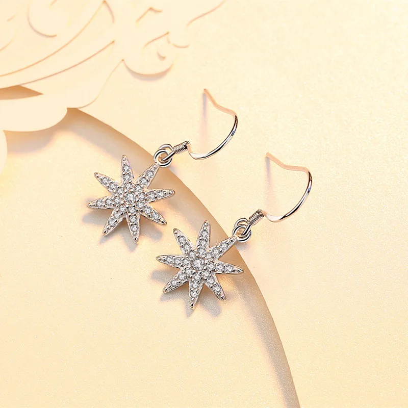 LEKOFO New Fashion Flower Crystal Drop Earrings Korean Wild Sexy Hipster Simple Ear Jewelry 925 Sterling Silver Dangle Earring | Украшения