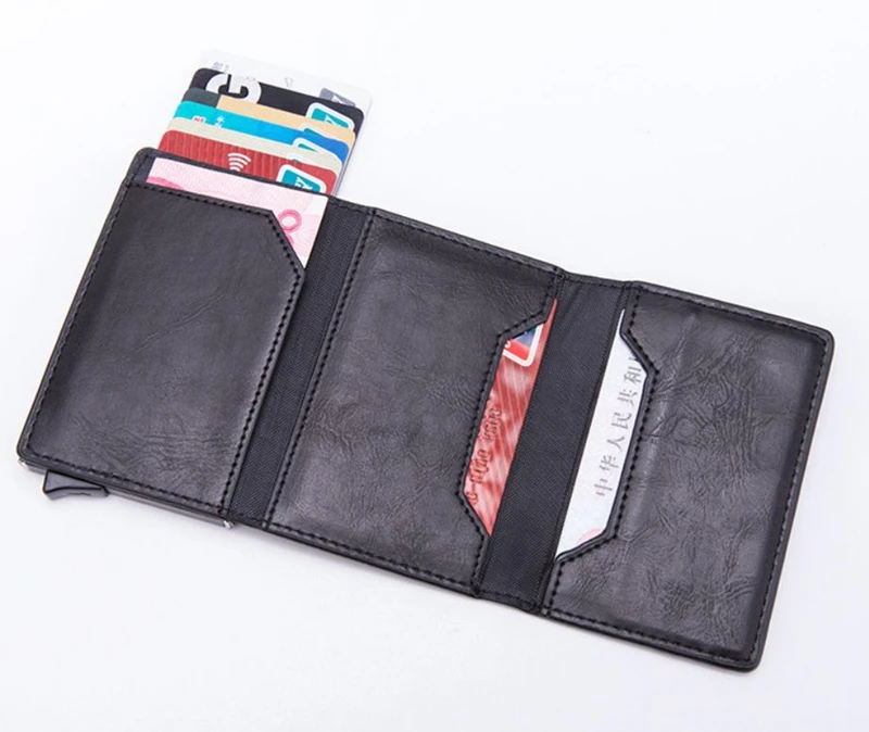 Алюминиевый сплав держатели кредитных карт для женщин и мужчин RFID Блокировка магнитный мини-кошелек из искусственной кожи ID держатель для банковской карты на молнии портмоне