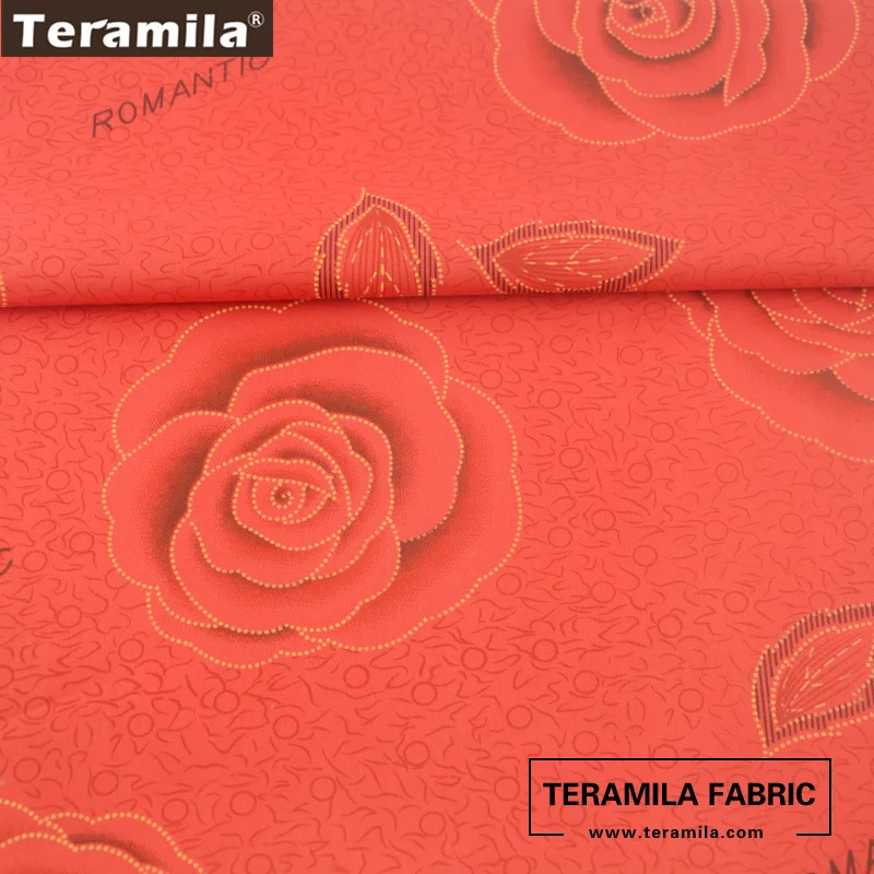 Хлопок teramila ткань шитье Лоскутная печатная роза цветочный дизайн красная