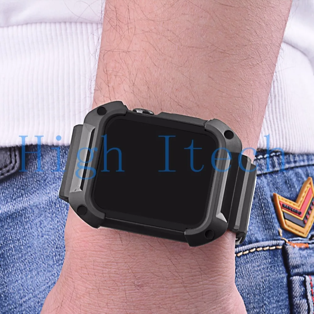 Противоударный прочный защитный чехол с черными ремешками для Apple Watch 38 мм Серия 2