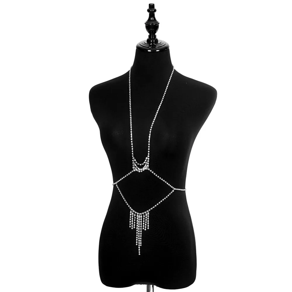 Fashion Sexy Crystal Tasse Pendant Harness Cross Chunky Necklace Body Bust Bikini Long Chain Beach Summer Jewelry | Украшения и