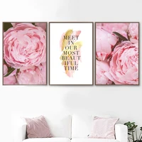 peony flower motivational life quotes wall art canvas painting nordic posters and prints wall pictures for living room decor
