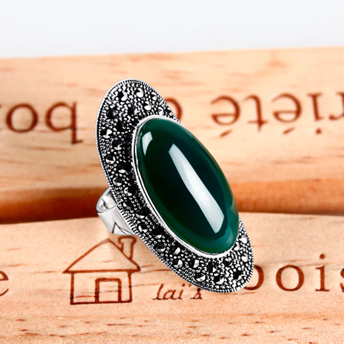 Bohemian style 925 Sterling silver Natural semi-precious stones yellow chalcedony Vintage big Rings women Jewelry lovers gift | Украшения и