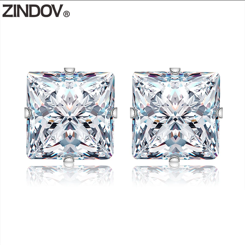 Серьги-гвоздики квадратные из нержавеющей стали с фианитом | Украшения и