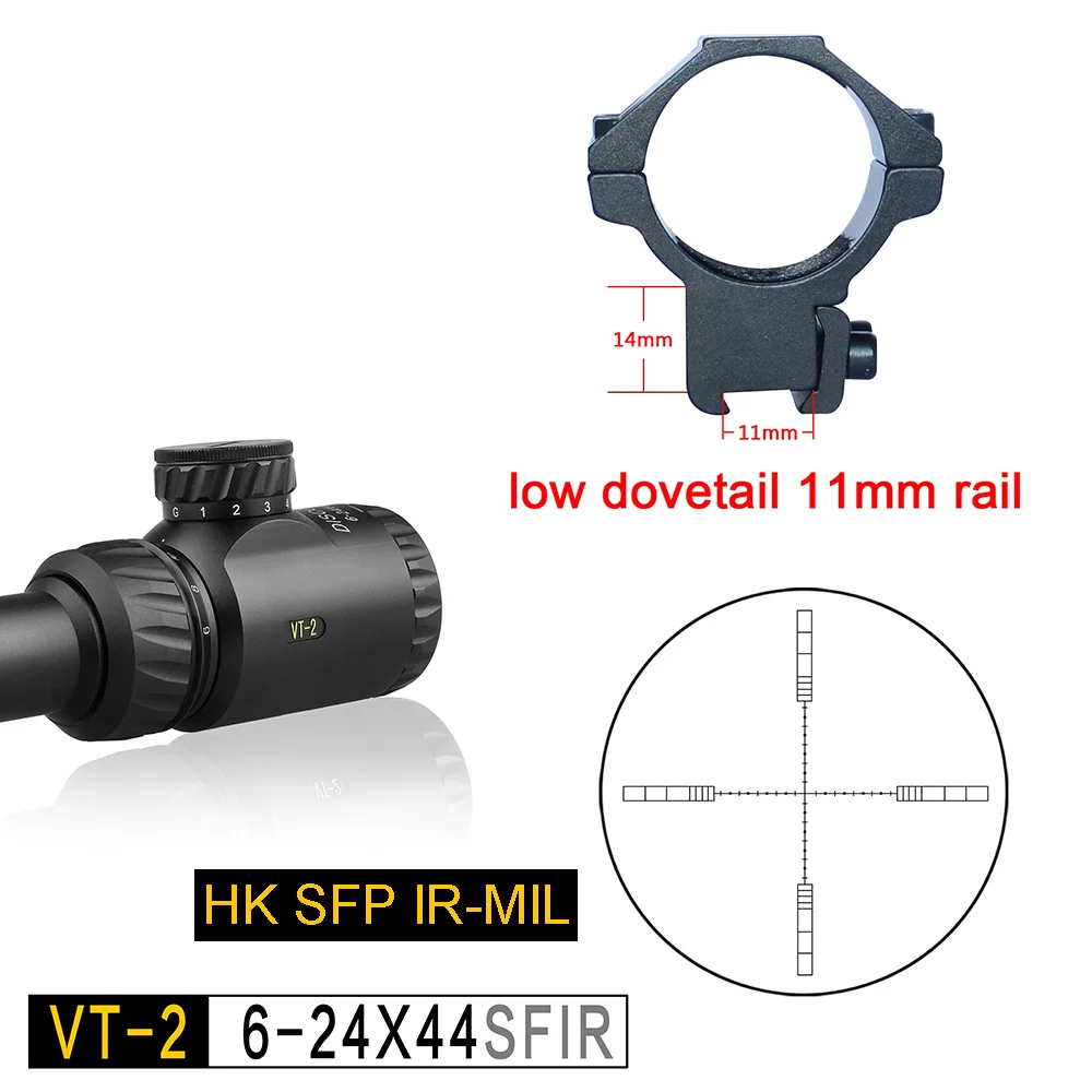 4low dovetail 11mm Discovery VT-2 6-24x44 SFIR Mil-dot оптический прицел с подсветкой - Цвет: 4low dovetail 11mm