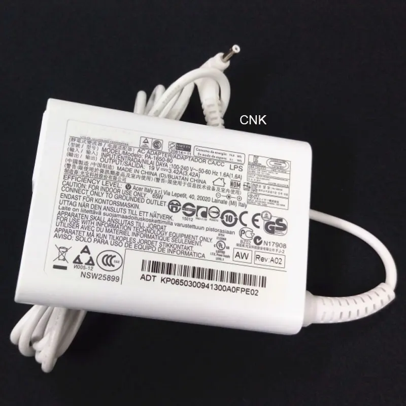 Тонкий белый 65W 19V 3.42A 3 0*1 0 мм Liteon PA 1650 80 адаптер переменного тока Зарядное