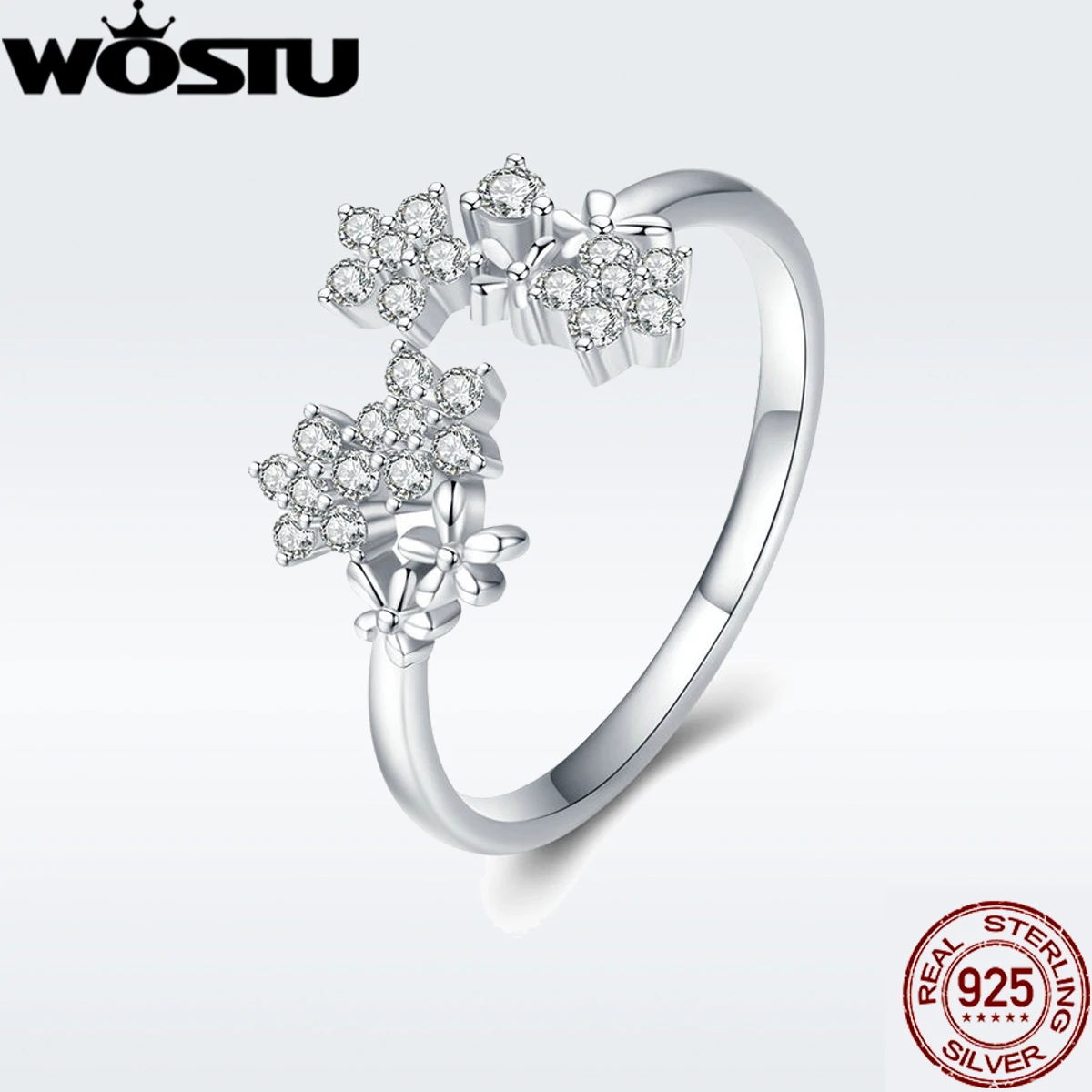 WOSTU Новое 925 пробы Серебряное винтажное стильное прозрачное CZ регулируемое кольцо для женщин модное S925 Серебряное ювелирное изделие подарок DXR313