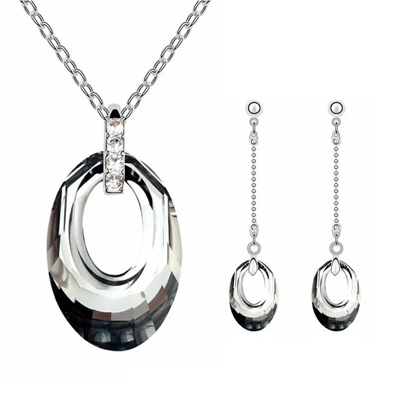 Винтажная Модная бижутерия кристалл от SWAROVSKI длинные висячие серьги ожерелье набор свадебные ювелирные комплекты для невест - Окраска металла: Crystal Sliver Shade