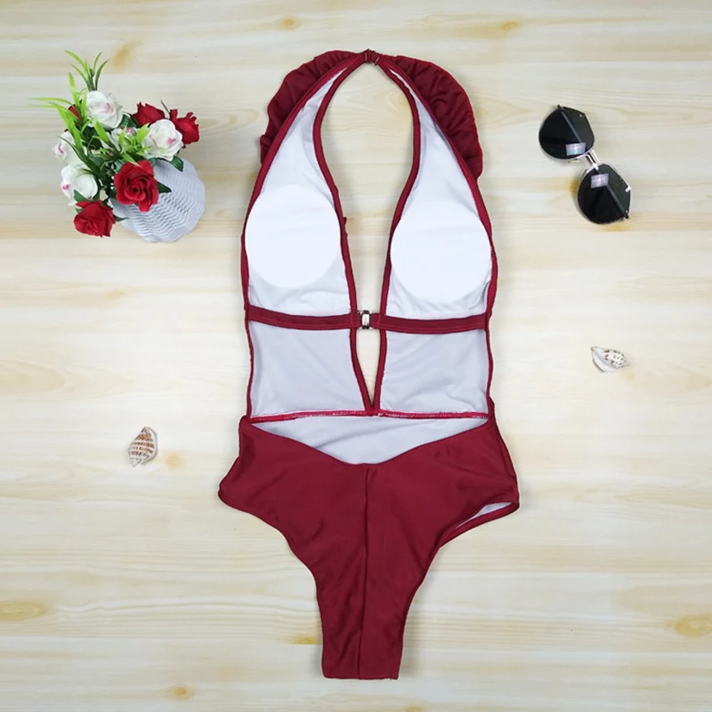 Раздельный купальник с оборками монокини подкладкой женский купальный костюм
