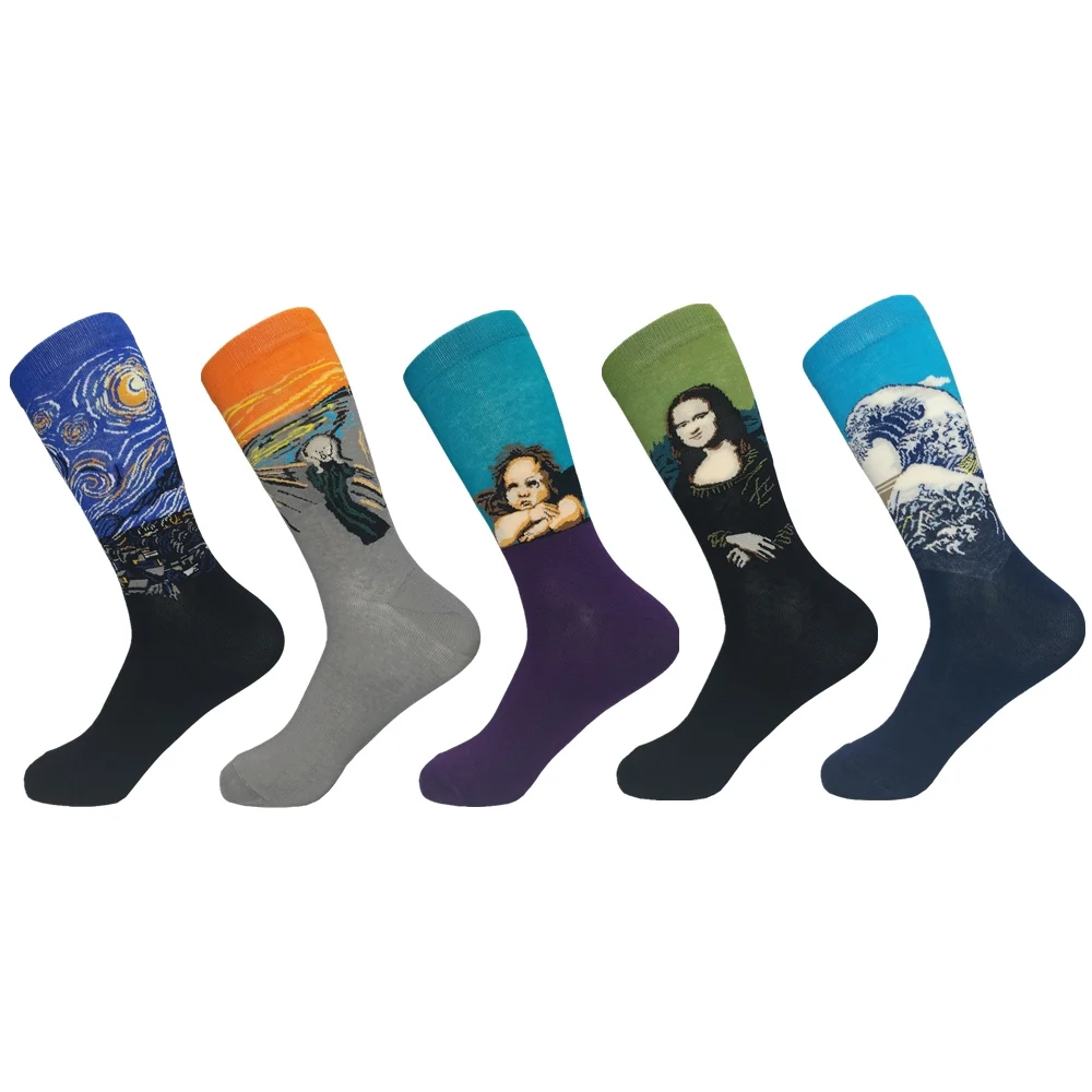 Happy Socks, ограниченная серия, повседневные, новинка, мужские забавные носки, подарочный набор, серия масляной живописи, чёсаный хлопок, новинка, мужские, 5 пар