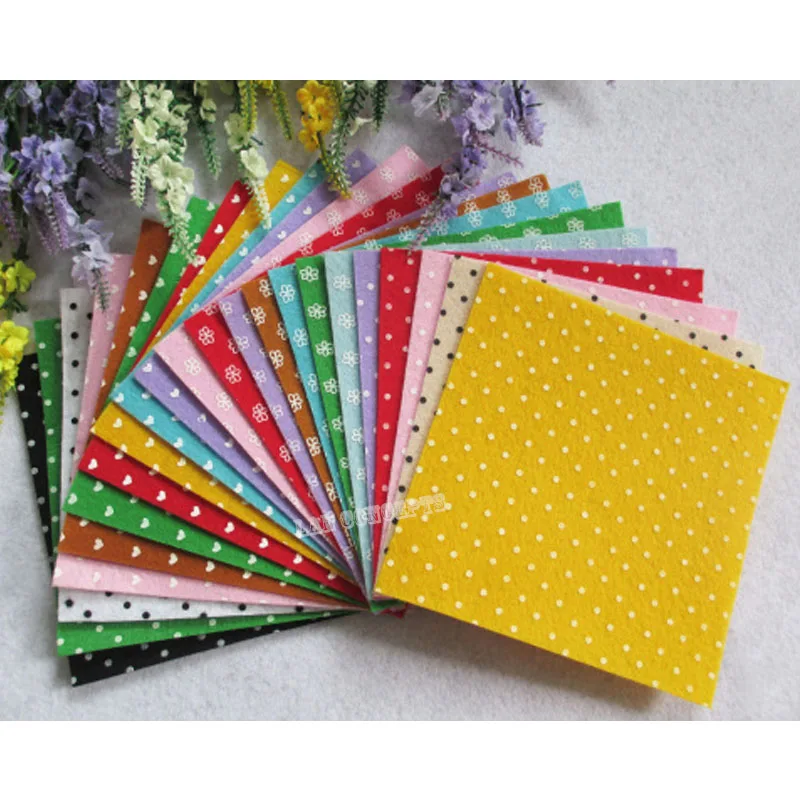 

30X30cm DIY Nonwoven Sheet Polyester Felt Sheets with Printed Polka Dot flower Heart - 27pcs/lot mixed color free shipping