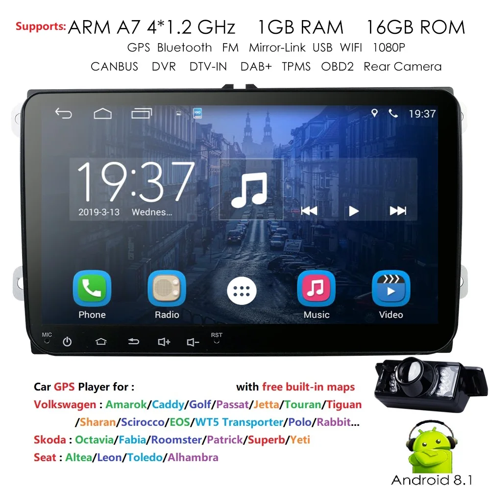 Hizpo 2 Din Android 8 1 gps навигации 16G Встроенная память не Авторадио BT USB для Skoda Volkswagen VW Passat