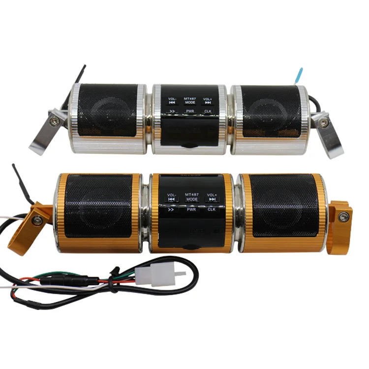1set Motorcycle Silver/Golden Waterproof Bluetooth Audio Sound System Stereo Speaker Music Player with FM Radio LCD Display | Автомобили и