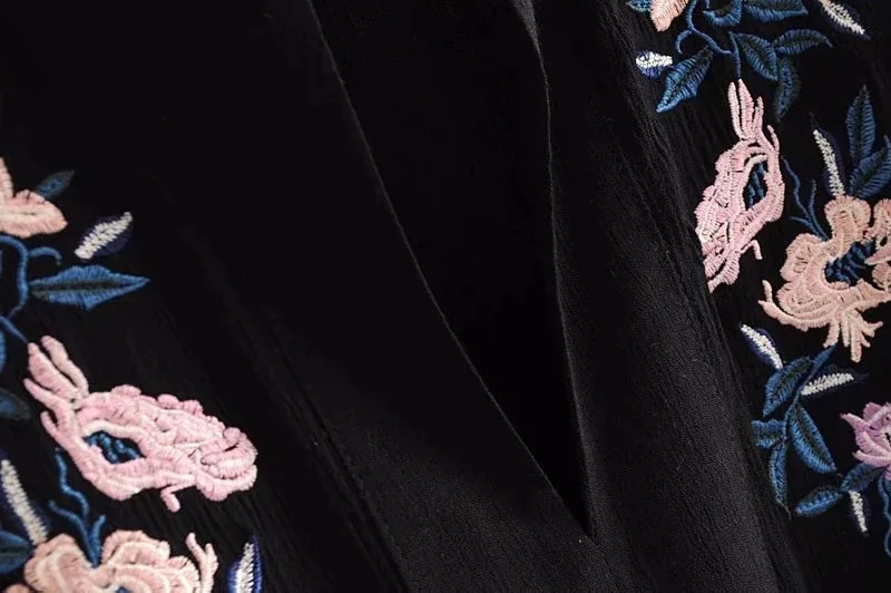 BOHOFREE/осеннее платье с длинными рукавами и глубоким вырезом Boho цветочной вышивкой