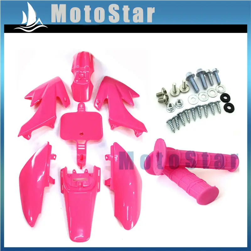 Розовые пластиковые комплекты обтекателей + ручки винты для Honda CRF50 XR50|handle grip|plastic
