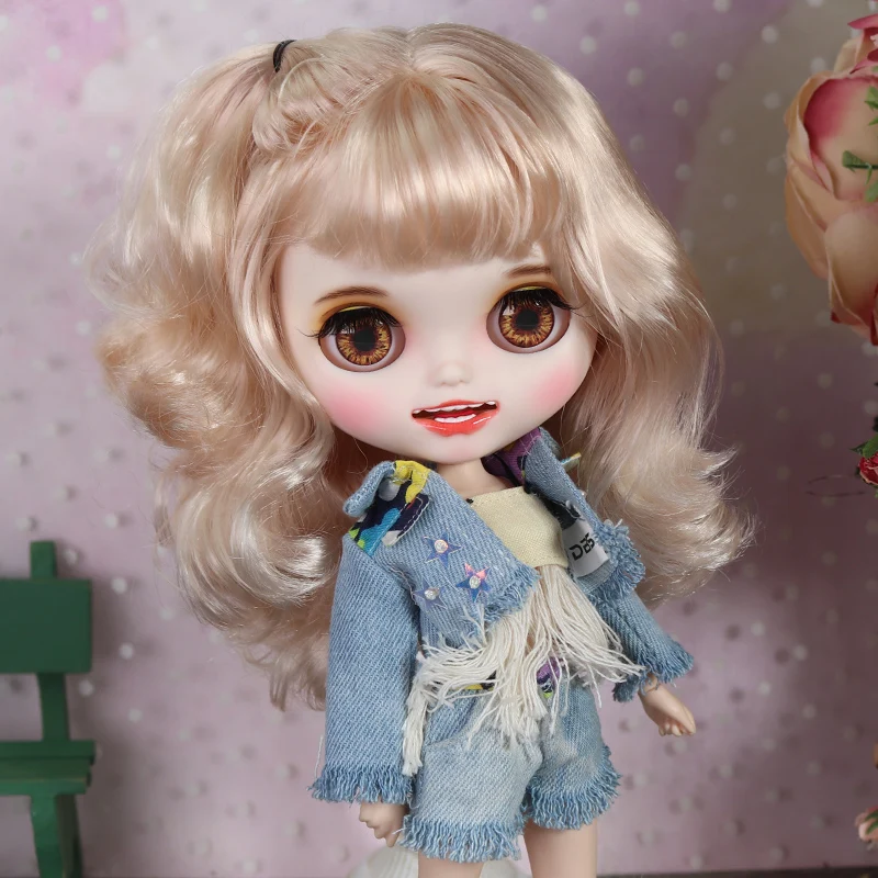 ICY blyth кукла Ручная роспись матовое лицо белая кожа милые золотые кудри волосы костюм куклы с зубами губы брови 30 см DIY BJD SD подарок