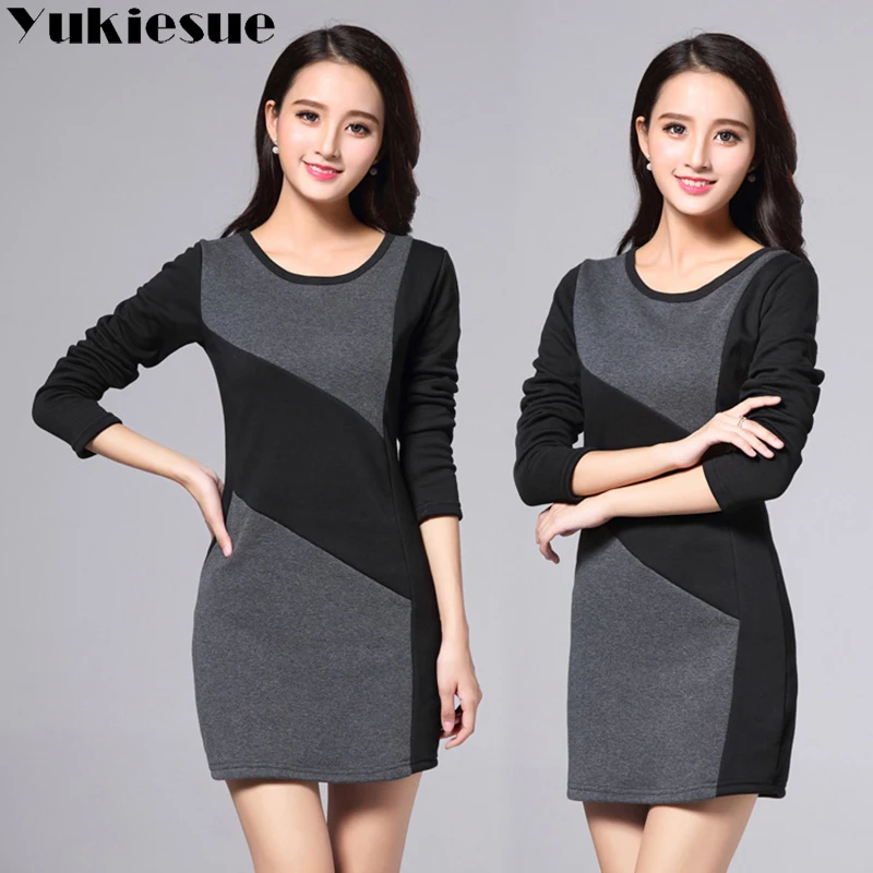 Зимнее теплое флисовое платье для женщин 2018 Водолазка с длинным рукавом