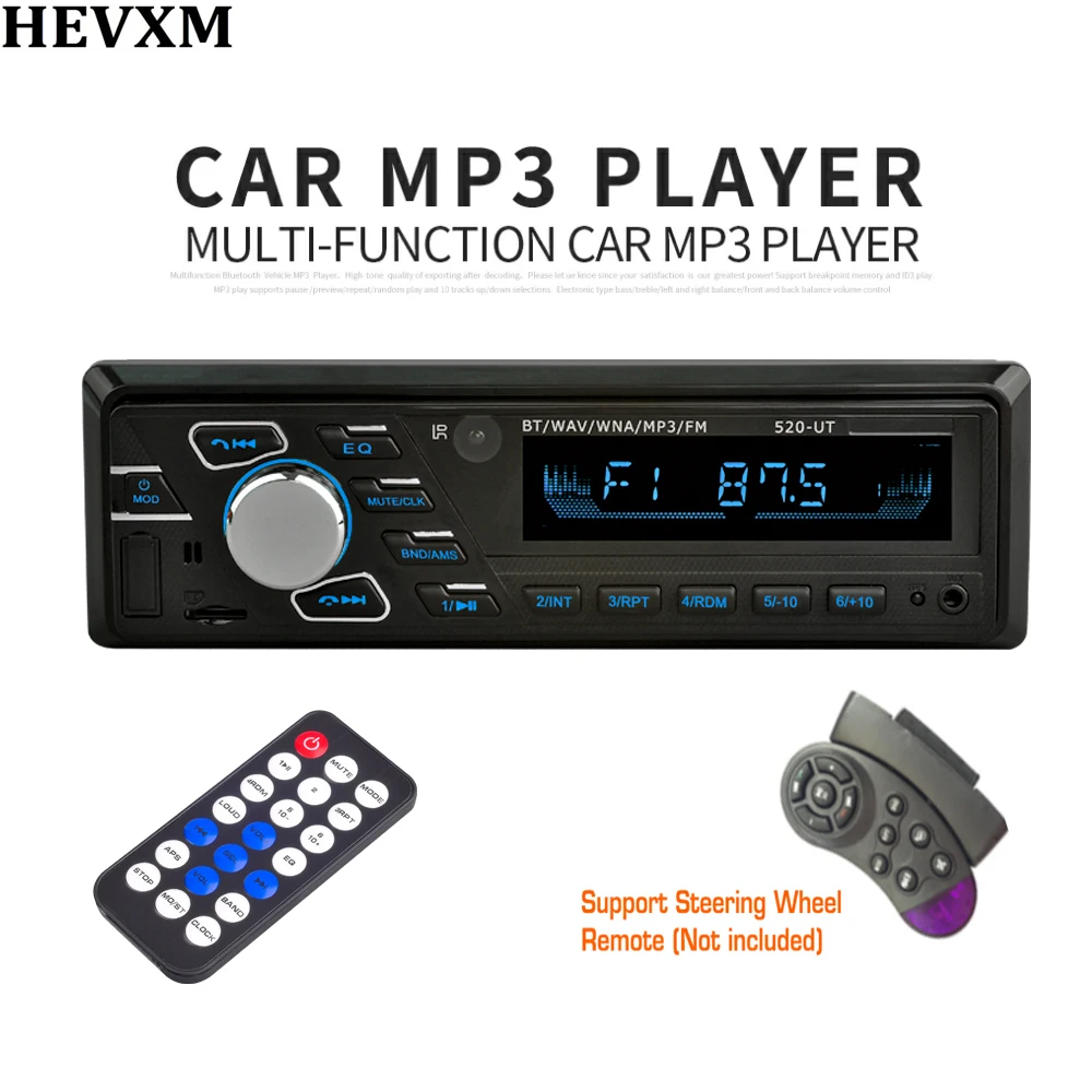 Авторадио HEVXM автомобильный Радио 520UT 12 В Bluetooth стерео в тире 1 Din FM Aux вход приемник