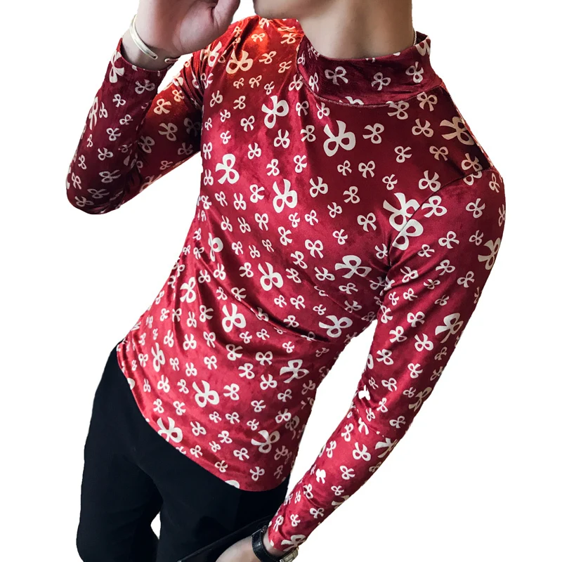 2018 зимняя Футболка с принтом мужская красная облегающая одежда Camisetas Hombre модное