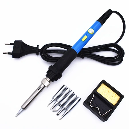 Soldering Iron Kit Электрический паяльник с вилкой европейского стандарта, 220 В, 60 Вт, комплект с выключателем питания, 5 паяльных наконечников, Регулируемый температурный сварочный инструмент для ремонта - Цвет: Soldering Iron Kit