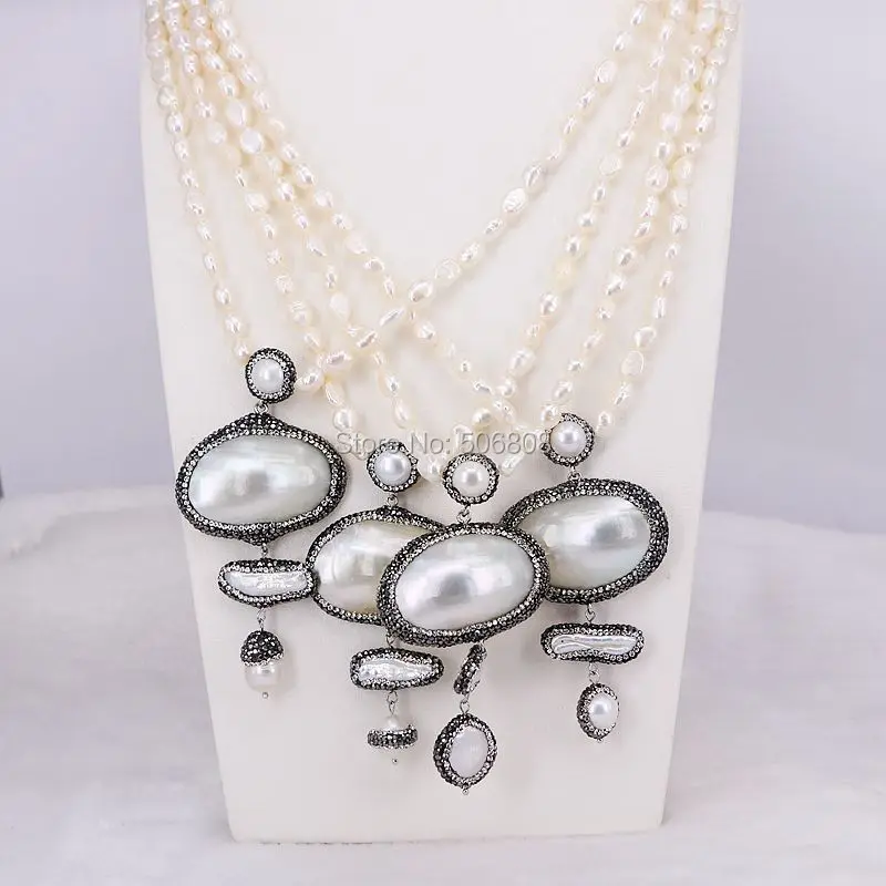 5 нитей Мода CZ Crystal Pearl Drop и В виде ракушки с длинной бахромой кулон Цепочки и ожерелья, жемчуг Бусины Jewelry Цепочки и ожерелья для Для женщин