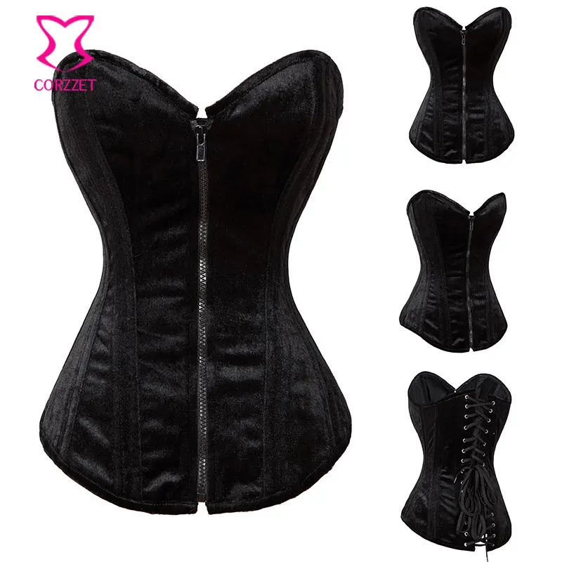 Corzzet черный фланелевый корсет на молнии с завышенной талией утягивающий