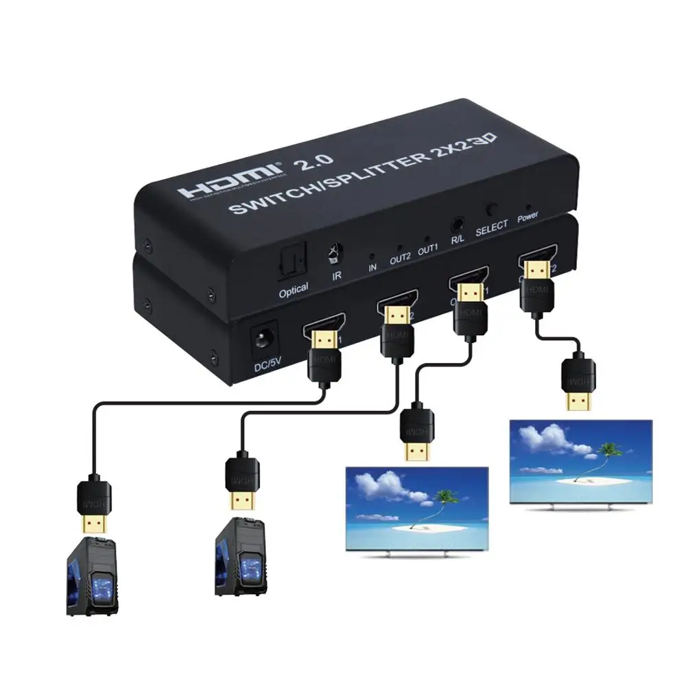 4K 2X2 HDMI 2 0 переключатель/разветвитель с поддержкой 4K60Hz RGB/YUV 4:4:4 Поддержка ИК