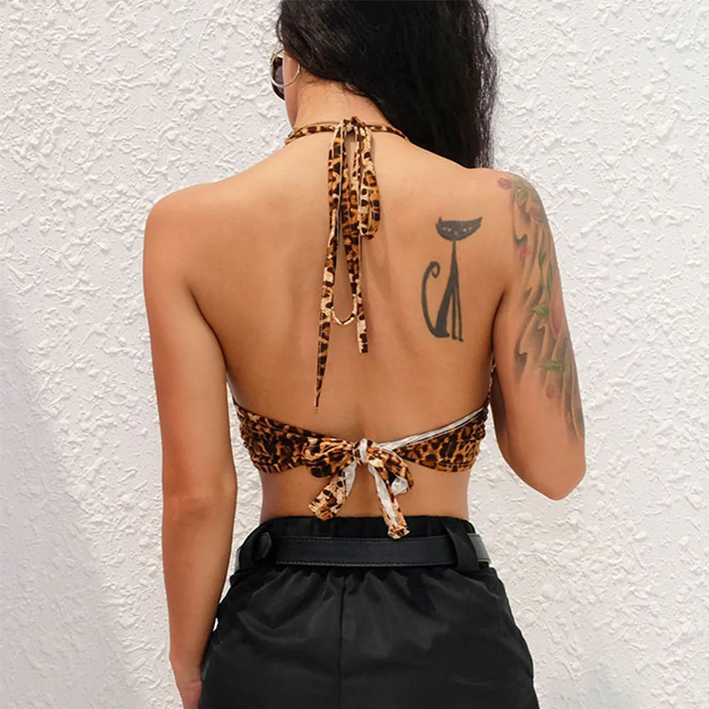 Бюстгальтер с леопардовым принтом сексуальный укороченный топ на шнуровке