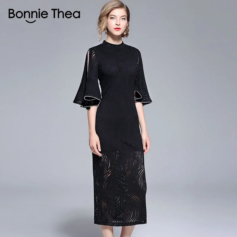 Женское винтажное однотонное платье карандаш Bonnie Thea черные вечерние платья с