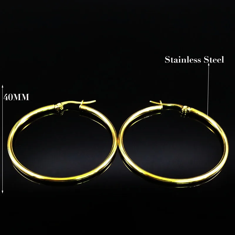 4 cm Gold Модные круглые маленькие серьги-кольца из нержавеющей стали для женщин, Золотые серьги для женщин, ювелирные изделия pendientes aros E612153 - Окраска металла: 4 cm Gold
