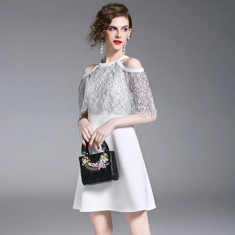 Summer Dresses White O-Neck Patchwork Lace High-end Women Dress Office Lady Elegant Bandage Bodycon A-Line Runway Show | Женская одежда