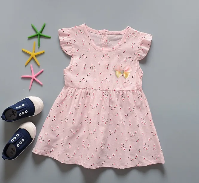 Новый 100% хлопок летнее платье с принтом 0 24month для маленьких девочек dressME018|Платья|