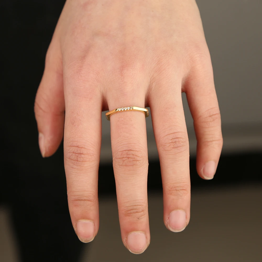 tiny New design geometry square ring simple girlfriend lovely jewelry Gold color white rainbow cz women girl trendy | Украшения и